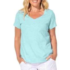 Escape By Habitat Women's V-Neck Short-Sleeve T-Shirt 9 Escape By Habitat Women's V-Neck Short-Sleeve T-Shirt -Outdoor women's clothing store 10000 Aqua 1