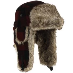 Mad Bomber Women's Wool Plaid Bomber Hat With Brown Faux Fur