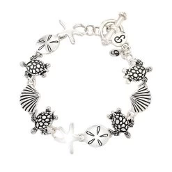 Periwinkle By Barlow Women's Silver Sea Life And Turtles Bracelet