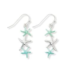 Periwinkle By Barlow Women's Silver/Aqua Enamel Starfish Trio Earring