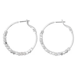Periwinkle By Barlow Women's 1.5" Silver Beaded Hoop Earring