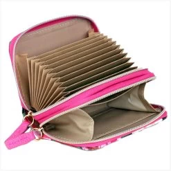 Buxton Women's Floral Blooms Vegan Leather With RFID Pik-Me-Up® Wizard Wallet -Outdoor women's clothing store Buxton 102R20 Fuschia 3open