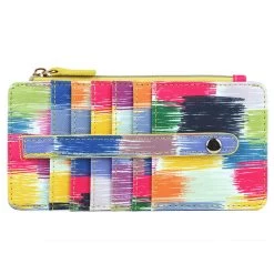 Buxton Women's Colorful Brush Strokes Vegan Leather With RFID Pik-Me-Up Thin Card Holder Wallet