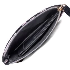 Buxton Women's Cosmo Floral Vegan Leather With RFID Pik-Me-Up ID Coin / Card Case -Outdoor women's clothing store Buxton 12804W CosmoFloralBlack 4open