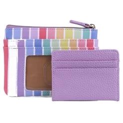 Buxton Women's Rainbow Stripes Vegan Leather With RFID Pik-Me-Up ID Coin / Card Case