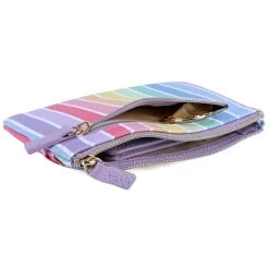 Buxton Women's Rainbow Stripes Vegan Leather With RFID Pik-Me-Up ID Coin / Card Case -Outdoor women's clothing store Buxton 13204W Lilac 5open