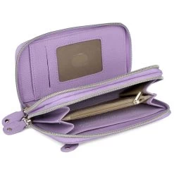 Buxton Women's Pebble Vegan Leather With RFID Goldtone Logo Plaque/Hardware Slim Double Zip Wallet -Outdoor women's clothing store Buxton 301W61 Lilac 4open