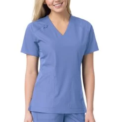 Carhartt Women's Multi-Pocket V-Neck Scrub Short-Sleeve Top -Outdoor women's clothing store Carhartt C12106 CBLBlue 1front