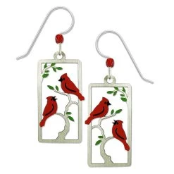 Left Hand Studios Sienna Sky And Adajio Jewelry Women's Cardinals In Tree Rectangle Earring