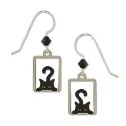 Left Hand Studios Sienna Sky And Adajio Jewelry Women's Peek A Boo Black Cat Rectangle Earring