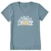 Life Is Good Women's Watercolor Daisy Crusher Vee Short-Sleeve Shirt -Outdoor women's clothing store SMOKY BLUE