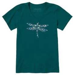Life Is Good Women's Dragonfly Flower Crusher Vee Short-Sleeve Shirt