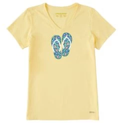 Life Is Good Women's Flower Flip Flop Crusher Vee Short-Sleeve Shirt