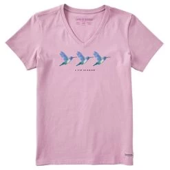 Life Is Good Women's Three Hummingbirds Crusher Vee Short-Sleeve Shirt