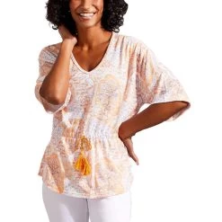 Tribal Women's Flowy Kimono-Sleeve Blouse